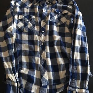 Salt Blue/White Checkered Long Sleeve Flannel
